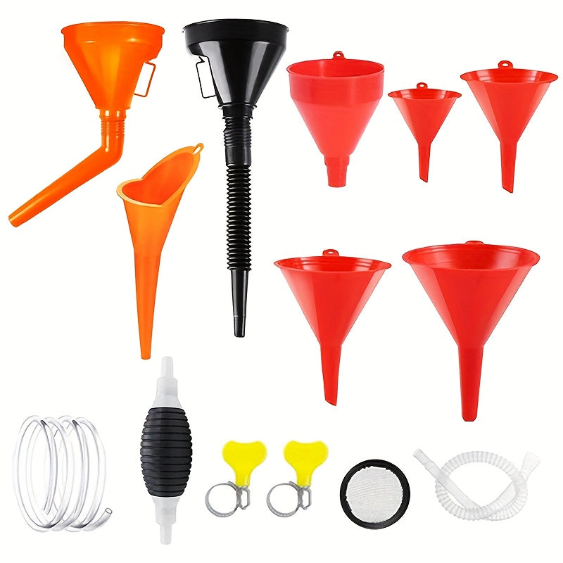 Fuel Funnels Set Plastic Neck Oil Funnels with Detachable Spout And Filter, Large Funnel for Gasoline, Oil Funnel Kit, Funnel Hose, 58.42cm Flexible Removable Hose, Right-Angle Long Neck Design - Spill-Proof, Fit, Durable & Easy-Clean, Funnel Automotive