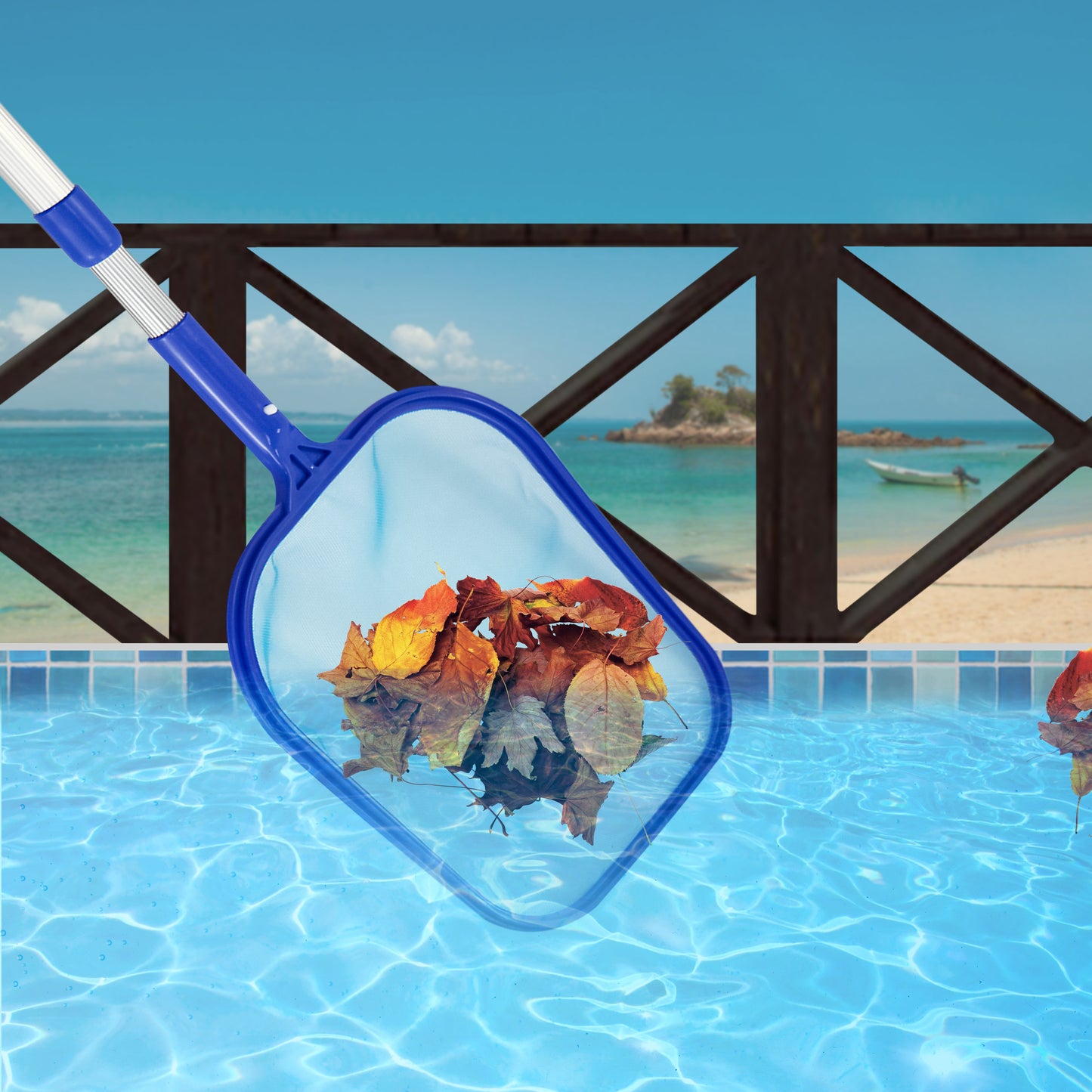 Swimming Pool Cleaning Net - Pool Skimmer Net with Extendable Telescopic Pole - Hot Tub Pond Skimmer Fine Mesh for Cleaning Pool Surface Fountain Spa Fish Tank