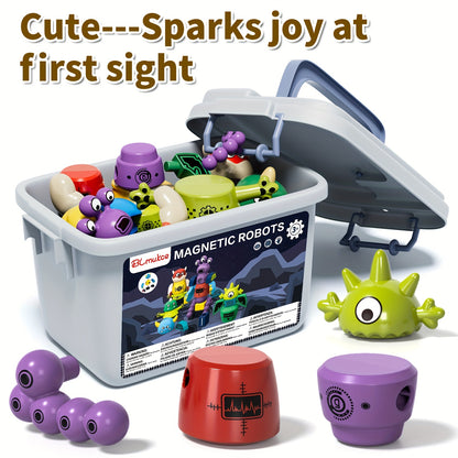 33pcs/ 35pcs Magnetic Monster Robot Construction Set with Storage Box, 35pcs for 5 Monster STEM Play Game, Fun Toy Doll for Children Aged 3 And Up, Birthday And Holiday Presents