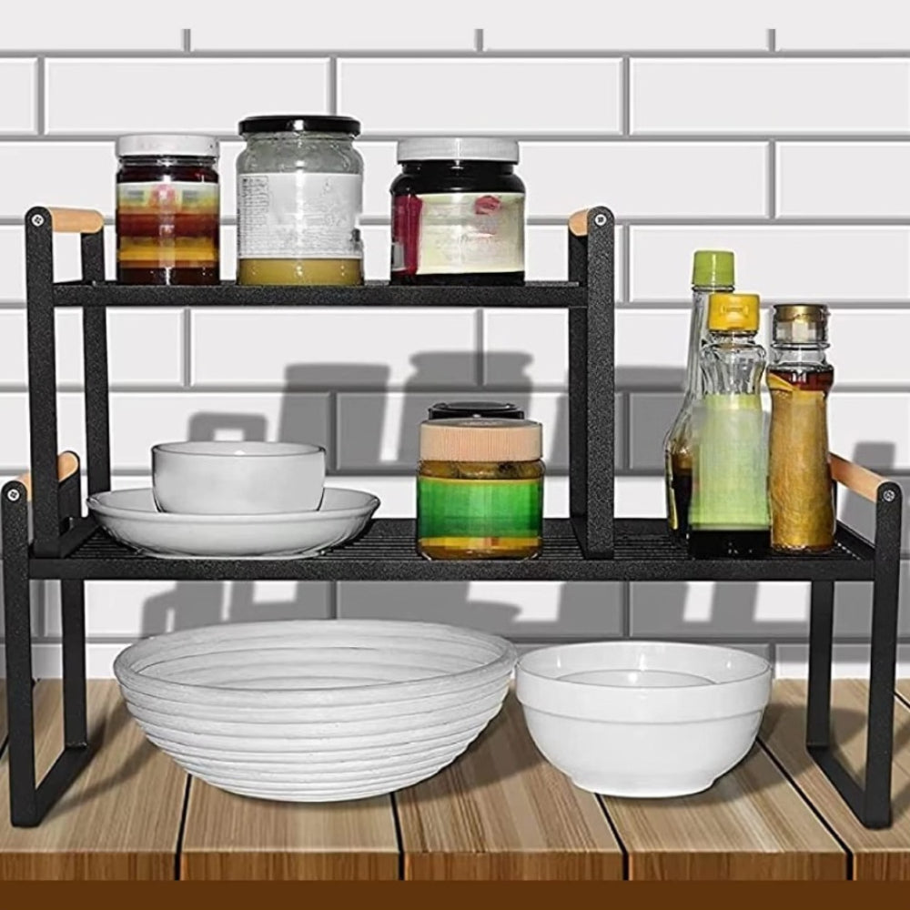 Metal Wire Countertop Shelf Organiser – Stackable Cupboard Spice Rack, Space-Saving Storage for Kitchen, Pantry & Bathroom, Rust-Proof, Small or Large