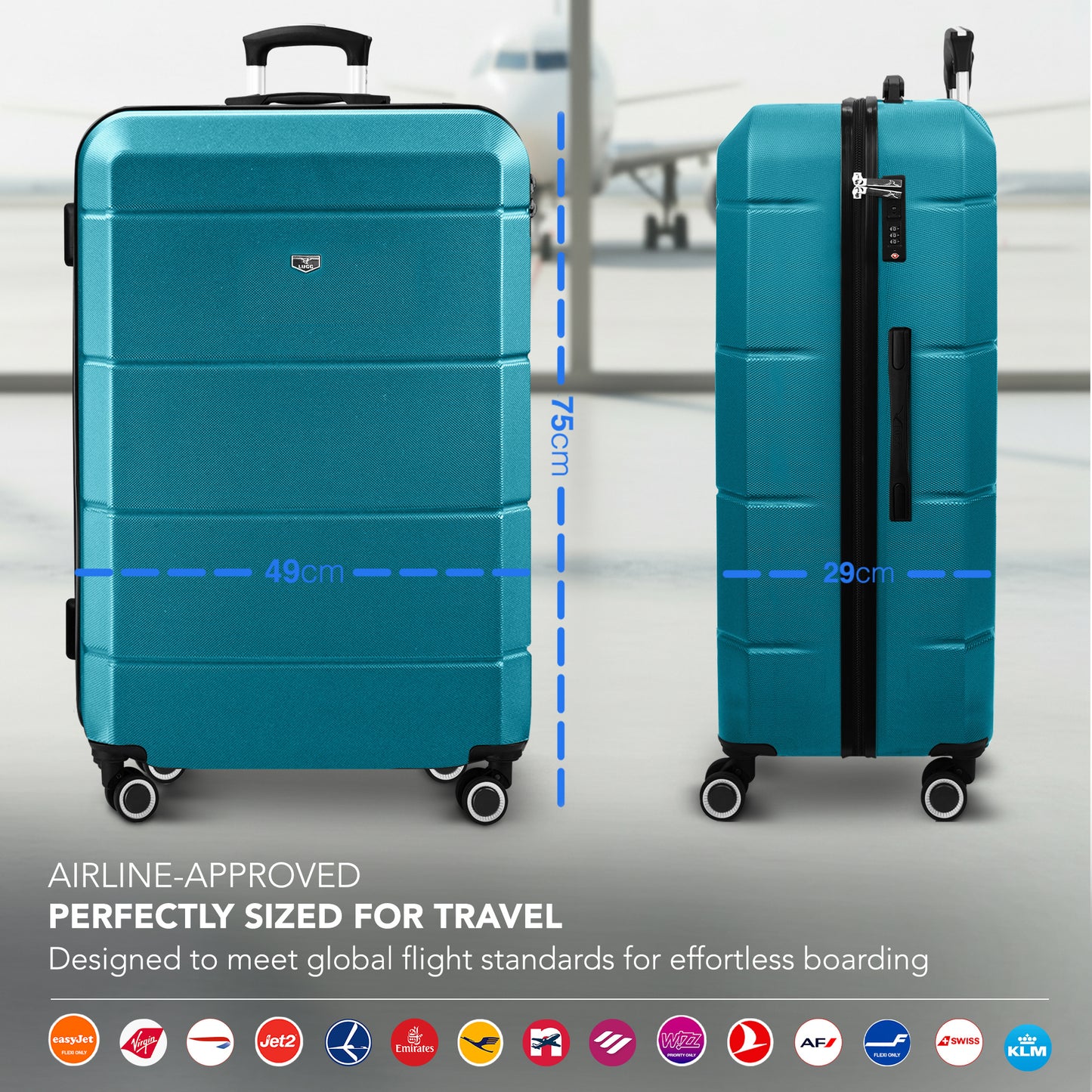 LUGG - Jetset 75x49x29cm Large Suitcase – Lightweight Hard Shell Luggage with TSA Lock – Water-Resistant ABS Spinner Suitcase – 4 Wheels Travel Bag- Midnight Blue (28 inch)