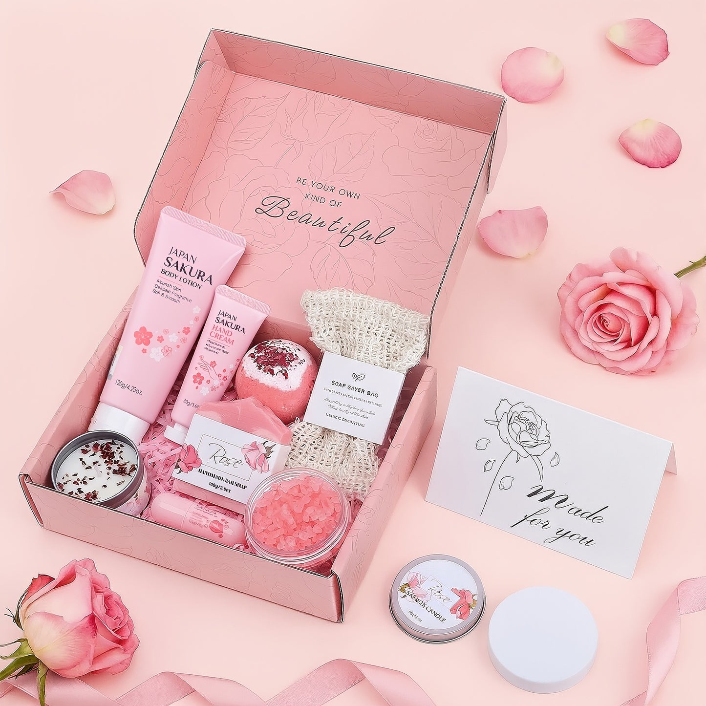 Gifts for Women, Birthday Gifts for Women, Bath And Body Gift Basket Mothers Day Gifts, Rose Home Spa Set Self Care Gift, Thank You for Mom Sister Her Friends Friendship - Mother's Day Gift