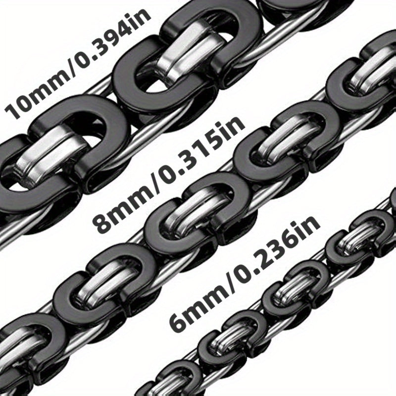1pc Stainless Steel Black Flat Byzantine Chain Link Necklace For Men And Women, Available In 6mm, 8mm And 10mm Width And 18-28 Inches Length