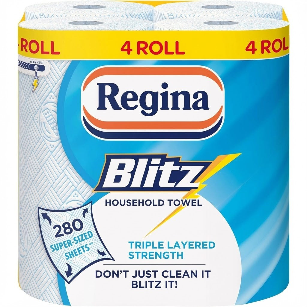 Regina Blitz Kitchen Rolls | 4 Rolls | | Household Towels | 3-Ply | 280 Sheets Total