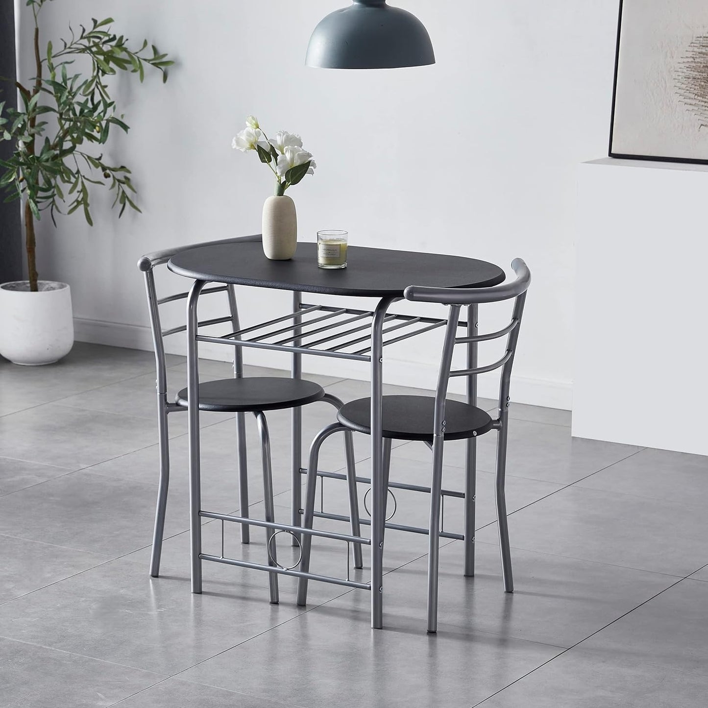 Dining Table and Chairs Set Metal Wood Effect Kitchen Table Dining Chairs