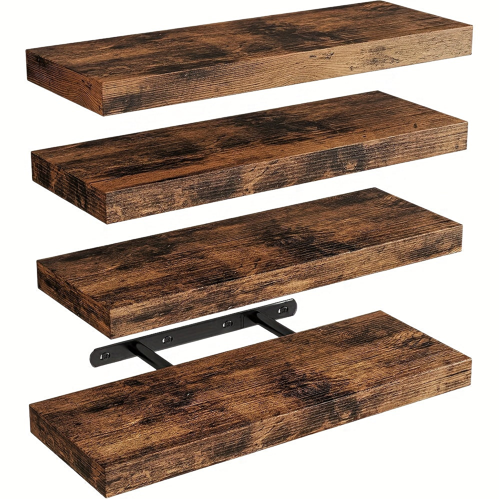 4pcs Wall Shelves, Each Can Bear 10kg Suspended Hanging Shelf, Natural Solid Wood, Load-bearing, Space-saving, Easy to Install, Floating Shelves, Multi-functional Decorative Storage for Living Room, Kitchen, Bathroom, Bedroom, Floating Shelves