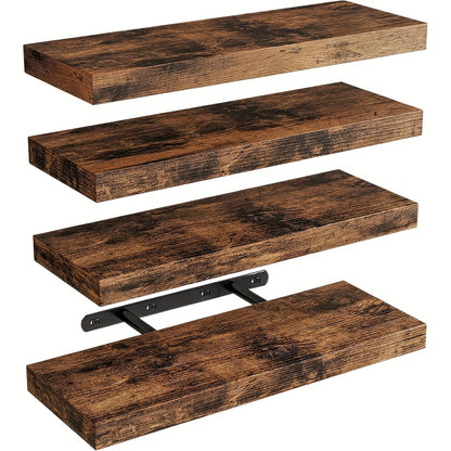 4pcs Wall Shelves, Each Can Bear 10kg Suspended Hanging Shelf, Natural Solid Wood, Load-bearing, Space-saving, Easy to Install, Floating Shelves, Multi-functional Decorative Storage for Living Room, Kitchen, Bathroom, Bedroom, Floating Shelves