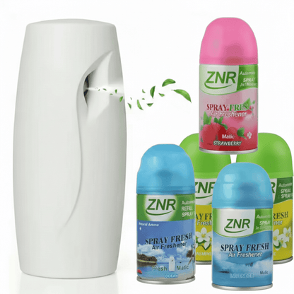 Automatic Air Freshener Spray Dispenser with 3 Fragrance Refills – Wall Mounted or Free Standing, White, Ideal for Home, Office & Bathroom