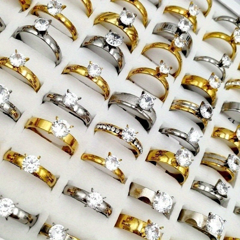 Wholesale 20pcs/pack of Women's Fashionable Stacked Rings Stainless Steel Rings Suitable for Men and Women with Ring Sizes Ranging From 17mm to 21mm Mixed Design Suitable for Parties Gatherings Gifts Charm Finger Rings Set Without Boxed Packaging