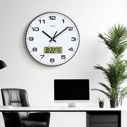 TIMESS Calendar Display Analog Wall Clock, 12/14 Inch 2-color Large Dial Silent, Can Display Perpetual Calendar And Fahrenheit Temperature, Bedroom, Office, School Decoration