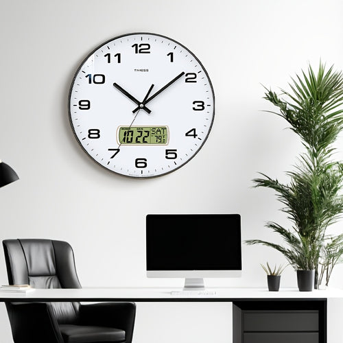 TIMESS Calendar Display Analog Wall Clock, 12/14 Inch 2-color Large Dial Silent, Can Display Perpetual Calendar And Fahrenheit Temperature, Bedroom, Office, School Decoration