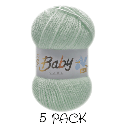 Woolcraft - Baby Care Double Knitting Yarn - 2 or 5 Pack of 100g Balls of 100% Acrylic Yarn - 13 Colours Available - Aqua, Beige, Baby Blue, Oyster, Denim, Lilac, Mint, Peach, Baby Pink, Rouge, Silver, White or Lemon - Perfect for Knitting or Crochet