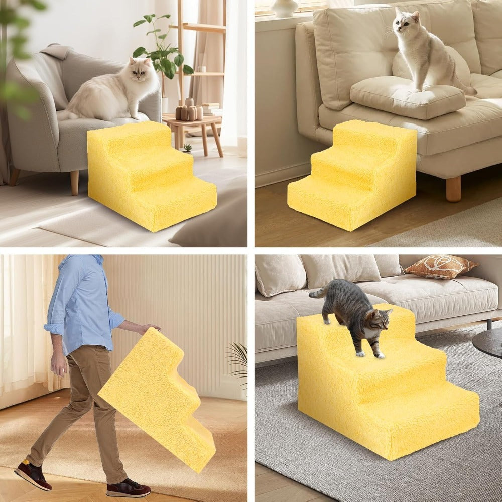 Dog Steps Anti-Slip with Removable Washable Corduroy Cover – 3 & 4 Step Foam Pet Stairs for Bed & Sofa | Joint Protection for Small Senior & Short-Legged Dogs up to 10kg | Indoor Outdoor Car | UK