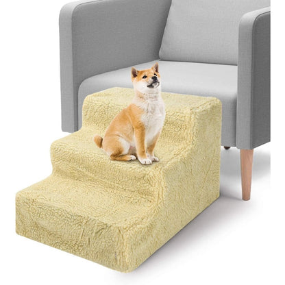3-Step Pet Stairs Dog Steps with Washable Non-Slip Plush Cover – Lightweight Foldable Pet Ladder for Sofa Bed & Car, Reduces Joint Strain for Dogs & Cats, Black Yellow Grey
