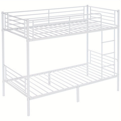 Adult Bunk Bed, Sturdy Twin Over Twin Metal Structure Featuring an Integrated Safety Ladder, Complete Guardrails, Underbed Storage Space, Black Coating