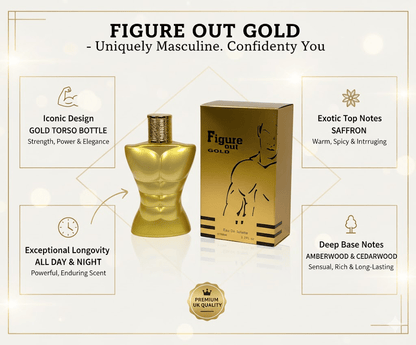 Premium Long Lasting Perfume For Men - FIGURE OUT GOLD Men'S EDT 100ml Spray | Aromatic Experience Irresistible High-Quality Fragrance for the Modern Man | Premium Saffron & Amberwood Notes | Masculine, Elegant, & Exclusive Scent for Him To Attract Women