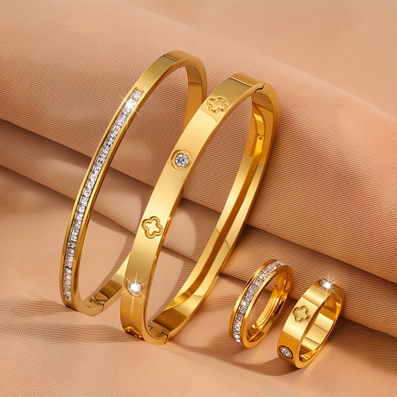 4pcs Lightly Luxurious Daily Stainless Steel Bracelets, Understated and Textured, Suitable for Work Commutes or Gatherings with Friends.