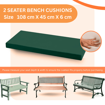 2 Seater Garden Bench Cushion 108x45x6cm – Water-Resistant Polyester Seat Pad, Removable Zip Cover for Outdoor & Indoor Bench