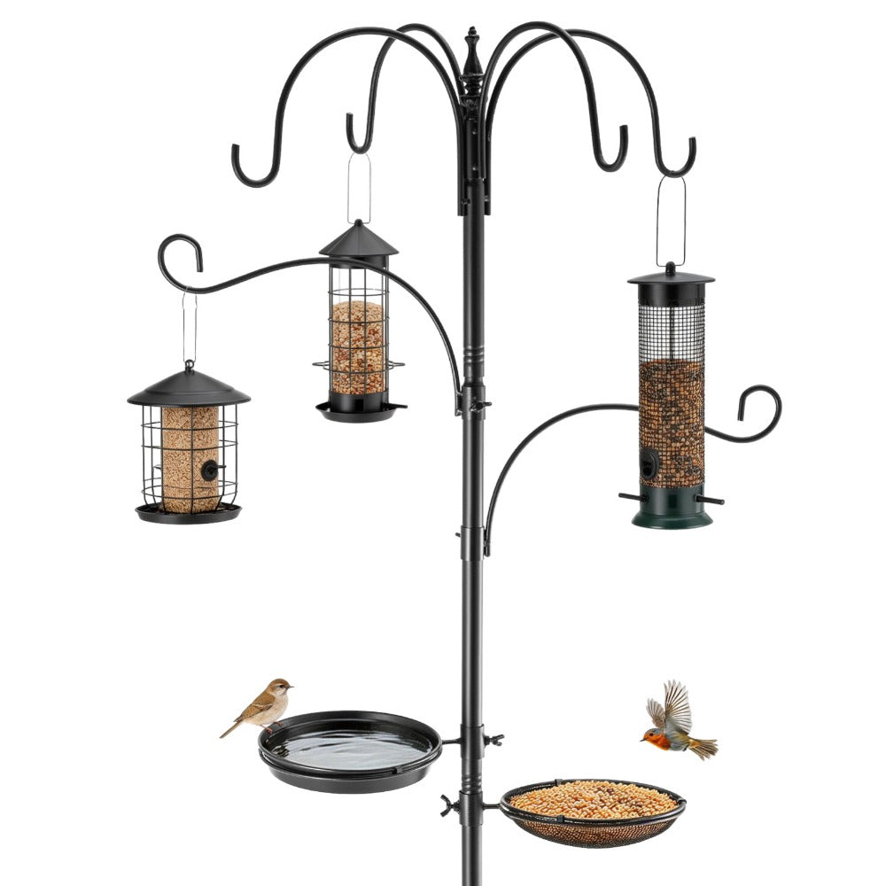 black six-hook garden bird feeding station