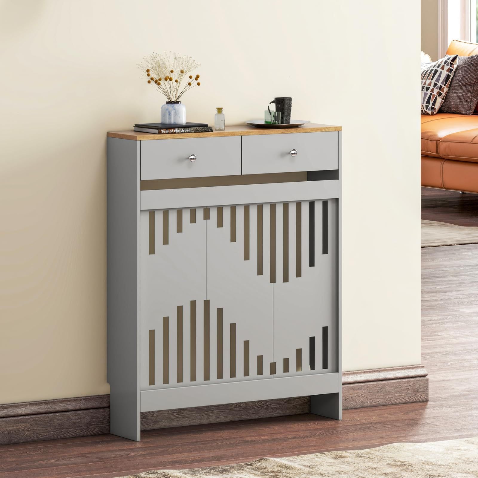 Radiator Cover with 78cm, 109cm, Wood, White MDF Drawers Storage Modern Contemporary