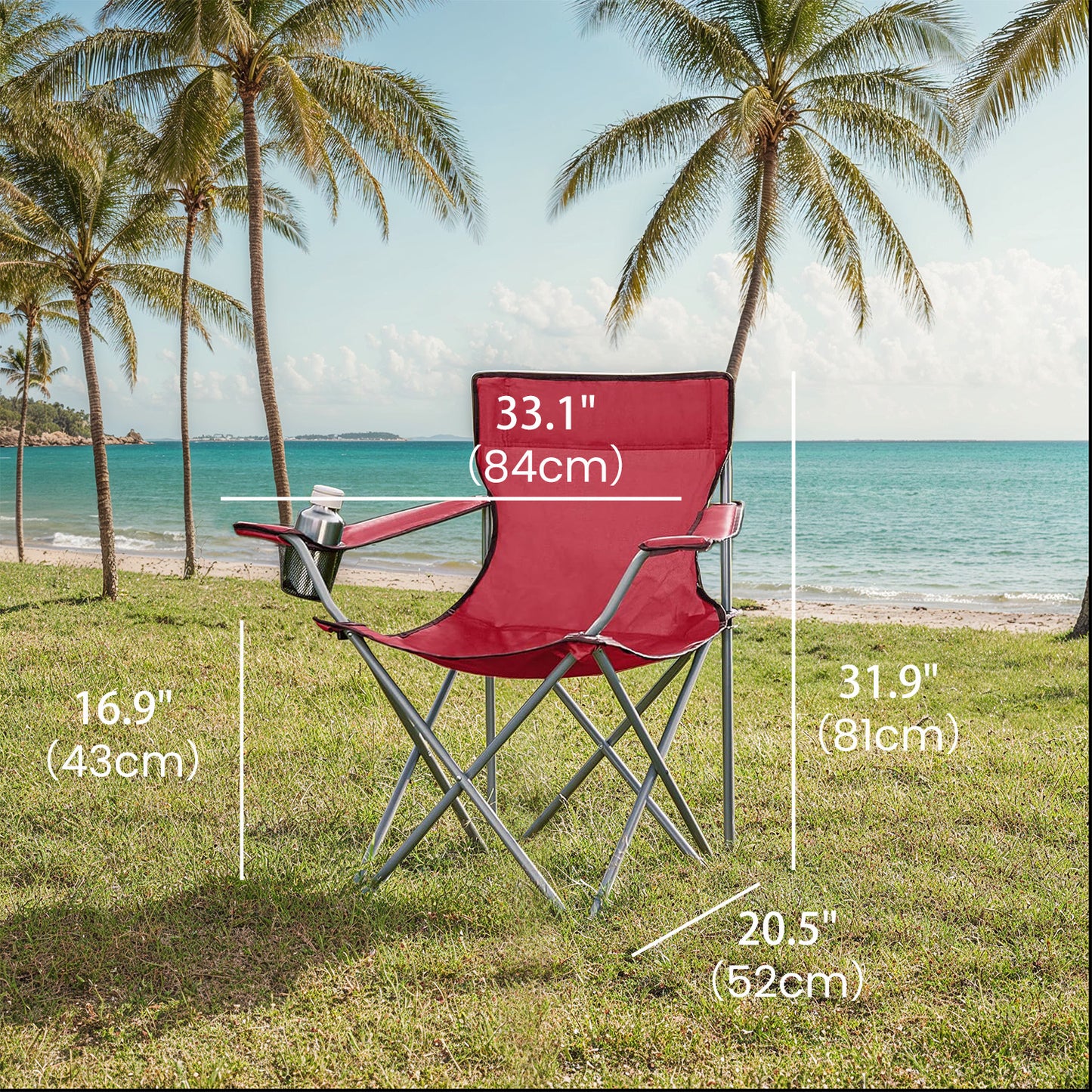 Set of 2 Portable Outdoor Chairs, Folding Lawn Chairs with Cup Holder and Armrests, 52 x 84 x 81，for Beach, Camping, Garden, Black,Blue,Pink