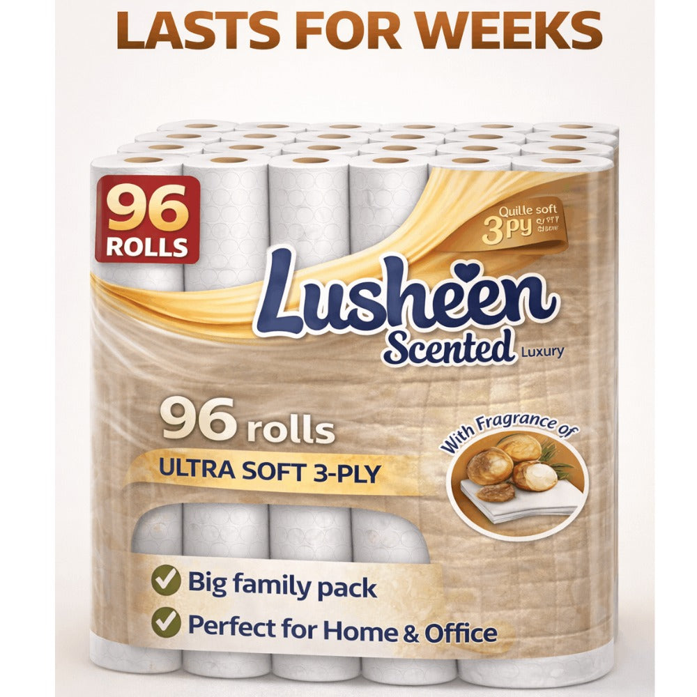 96 Rolls Toilet Tissue 3-Ply Extra Long 150 Sheets – Soft, Strong & Quilted Bulk Loo Roll Pack for Families, Offices & High-Use Homes, Light Fresh Scent