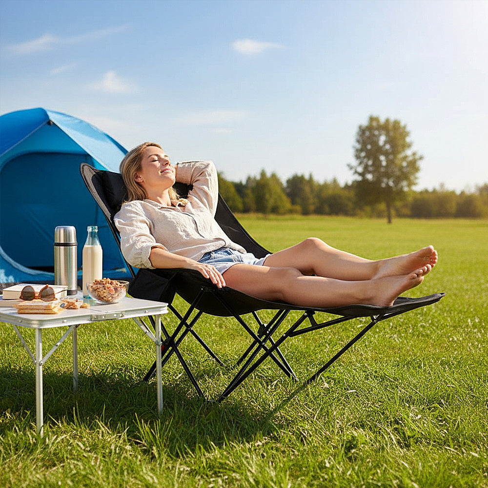 Portable High-Back Moon Chair (Three-Position Adjustment) Seat or Recline, Side Storage Pocket,Foldable Outdoor Chair Camping Picnic Lounger, Midday Rest Fishing Chair, Garden Seat Three Colours Available (Complimentary Storage Bag)