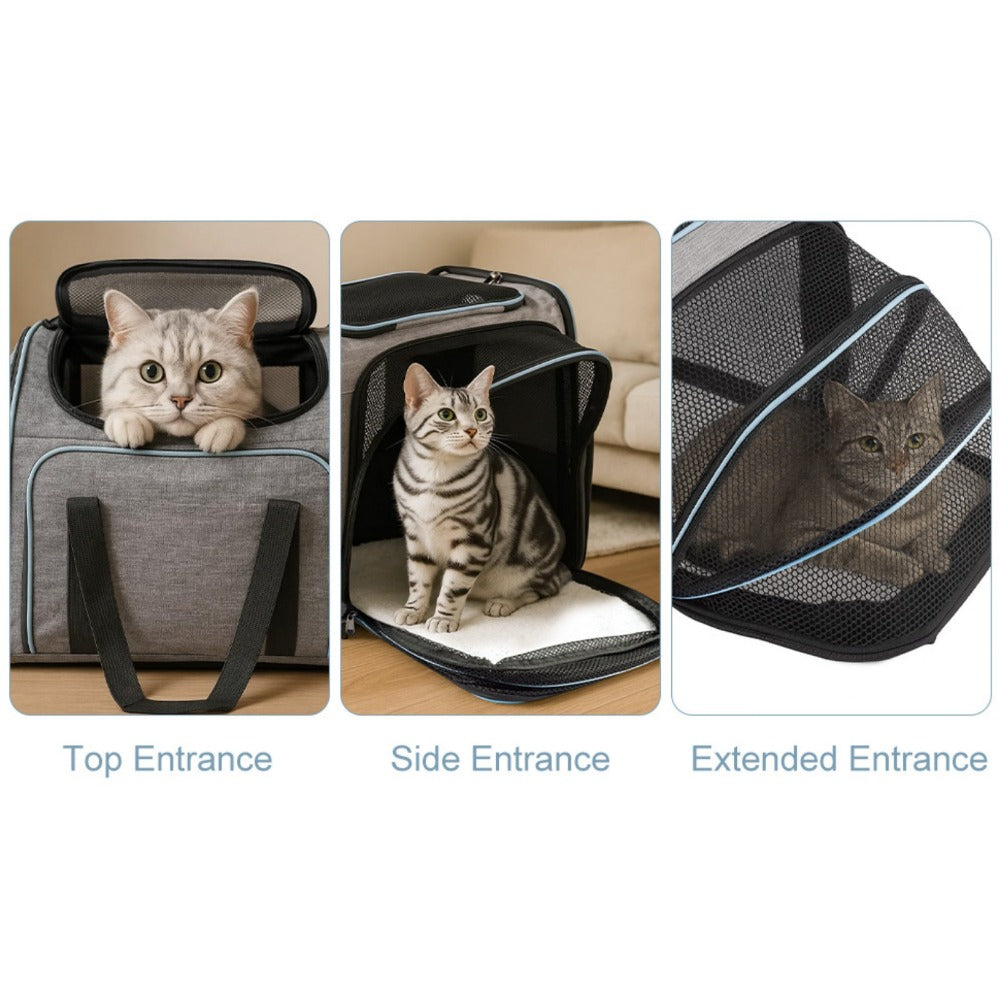 Airline Approved Expandable Soft Cat Carrier Bag with Mesh Windows, Shoulder Strap & Foldable Design – Portable Pet Travel Bag for Cats & Small Dogs