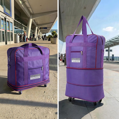 Large Capacity Foldable Travel Bag with Wheels, Oxford Rolling Luggage with Lock, Backpack Travel Duffle, Lightweight Suitcase, Versatile Travel Tote for Airport, Train Travel, Outdoor Trips, Travel Storage Bag, Clothing Protection Bag 1PC