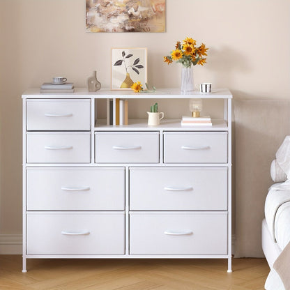 8 Drawer Chest of Drawers with Fabric Fronts & Wooden Top – Large Storage Dresser Organiser Unit for Bedroom & Living Room