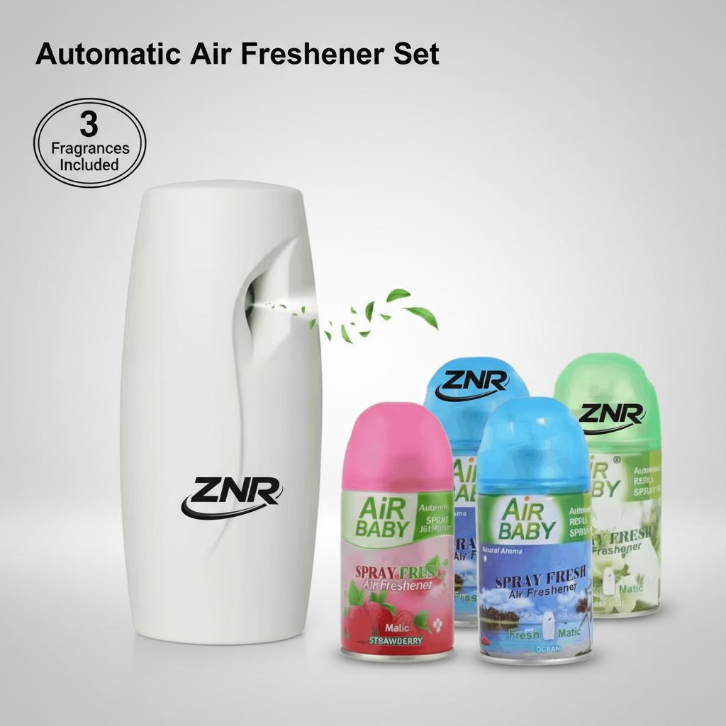 Automatic Air Freshener Spray Dispenser with 3 Fragrance Refills – Wall Mounted or Free Standing, White, Ideal for Home, Office & Bathroom