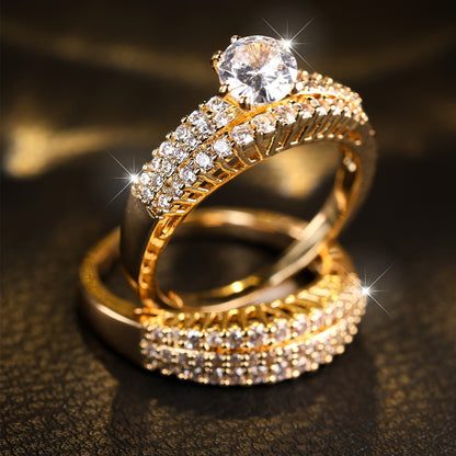 Elegant And Beautiful Synthetic Zirconia Engagement Or Wedding Rings with a Luxurious Stacked Design, Perfect for Those Seeking Stylish Alternatives