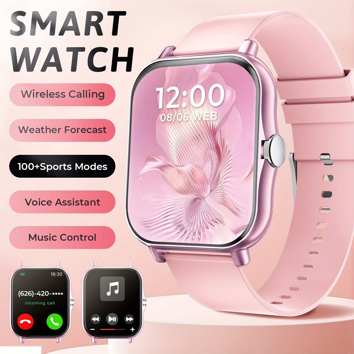 1.83-Inch Smart Watch - Unisex Fitness Tracker - Wireless Calling, Music Play, Weather Forecast - Call Alerts, App Notifications, Versatile Watch Faces - Perfect Gift for Labor Day, Back to School & Christmas - Stylish Sporty Design