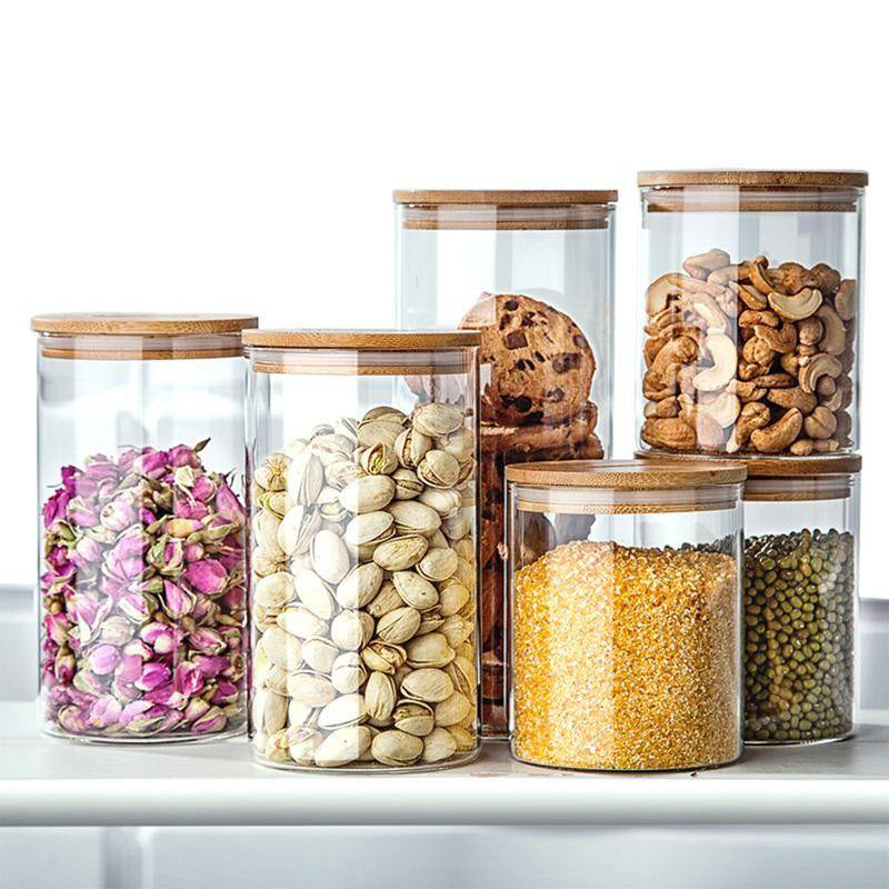 Glass Food Storage Jars With Lids Set Of 10 Glass Airtight Kitchen Food Canisters Cylinder Clear Preserving Seal Containers With Lid For Canning Cereal, Pasta, Spices Valentine's Day Gifts