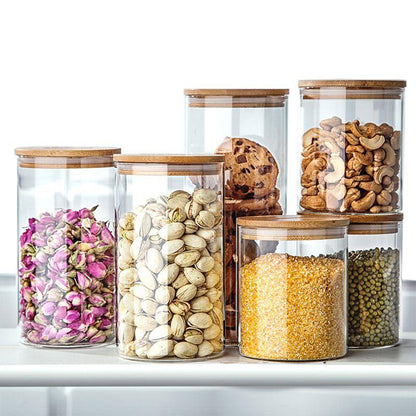 Glass Food Storage Jars With Lids Set Of 10 Glass Airtight Kitchen Food Canisters Cylinder Clear Preserving Seal Containers With Lid For Canning Cereal, Pasta, Spices Valentine's Day Gifts