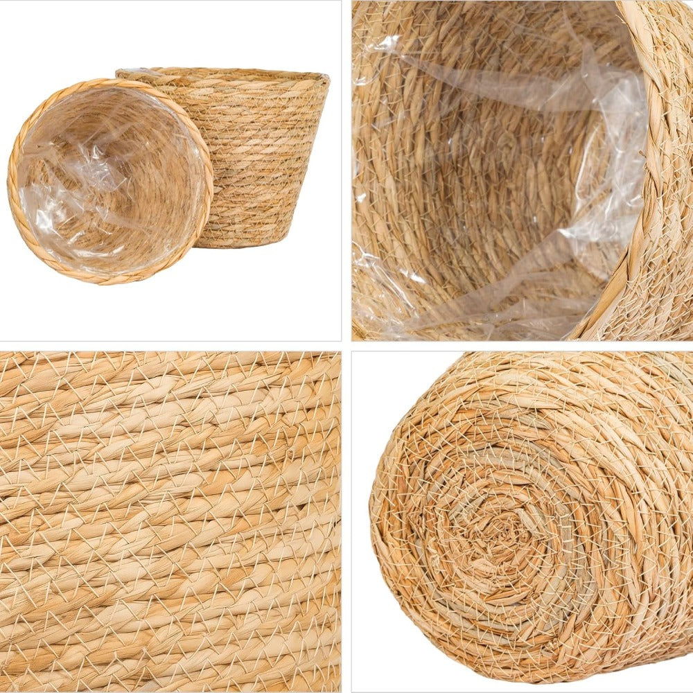 3pcs Grass Woven Flower Pots, Potted Plants, Rattan Flower Baskets, Decorations Suitable for Bedrooms, Living Rooms, Dining Tables, Green Plant Decoration Sets