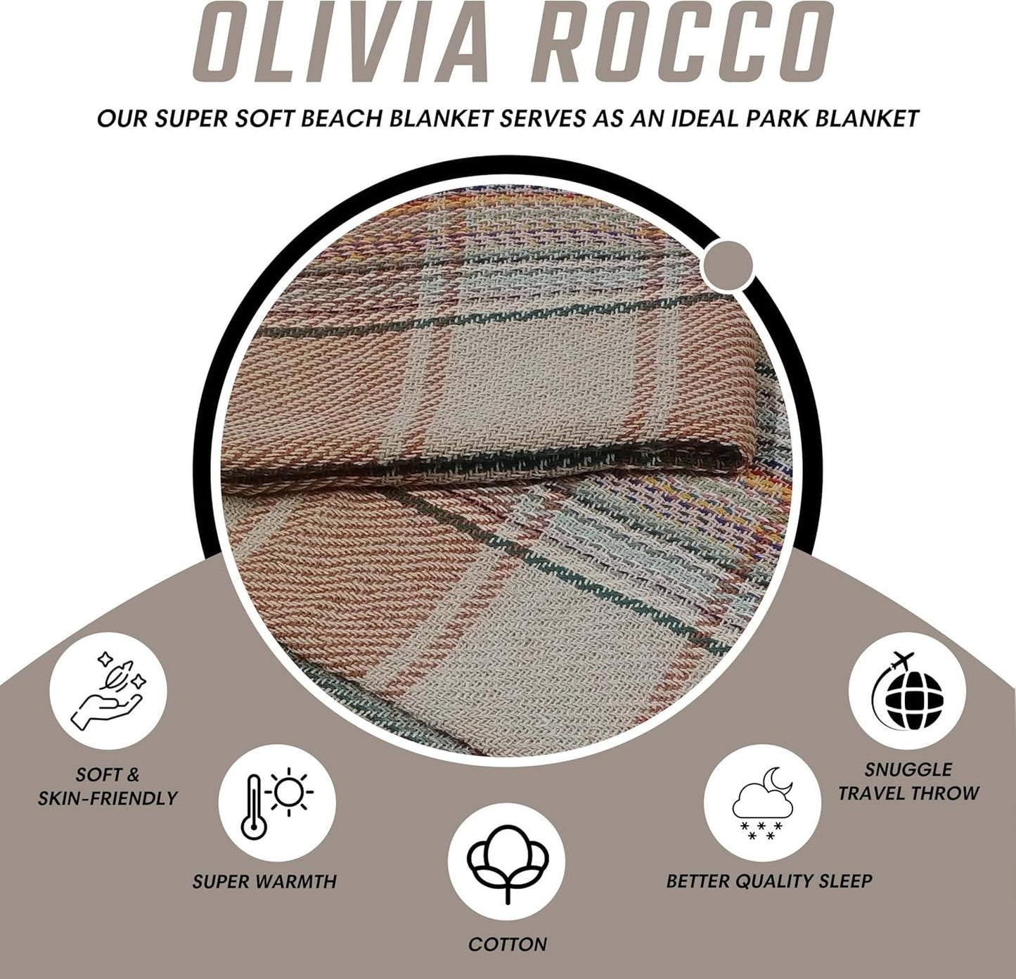 Picnic Blanket Check Stripe Design Super Soft Cosy Sofa Bed Camping Beach Garden Throw made from Recycled Cotton