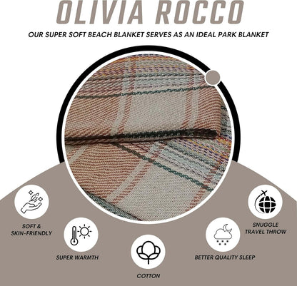 Picnic Blanket Check Stripe Design Super Soft Cosy Sofa Bed Camping Beach Garden Throw made from Recycled Cotton