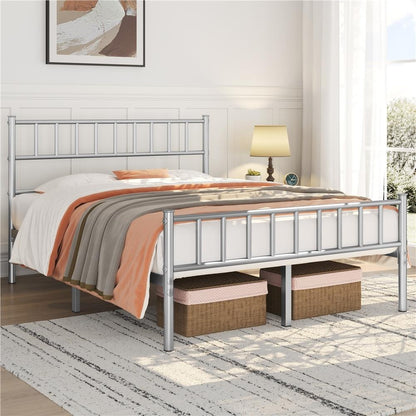 Slatted Headboard Metal Bed Frame Single & Double – 32cm Under-Bed Storage, 204kg Load, No Box Spring Needed, Easy Assembly | Black White Pink Silver