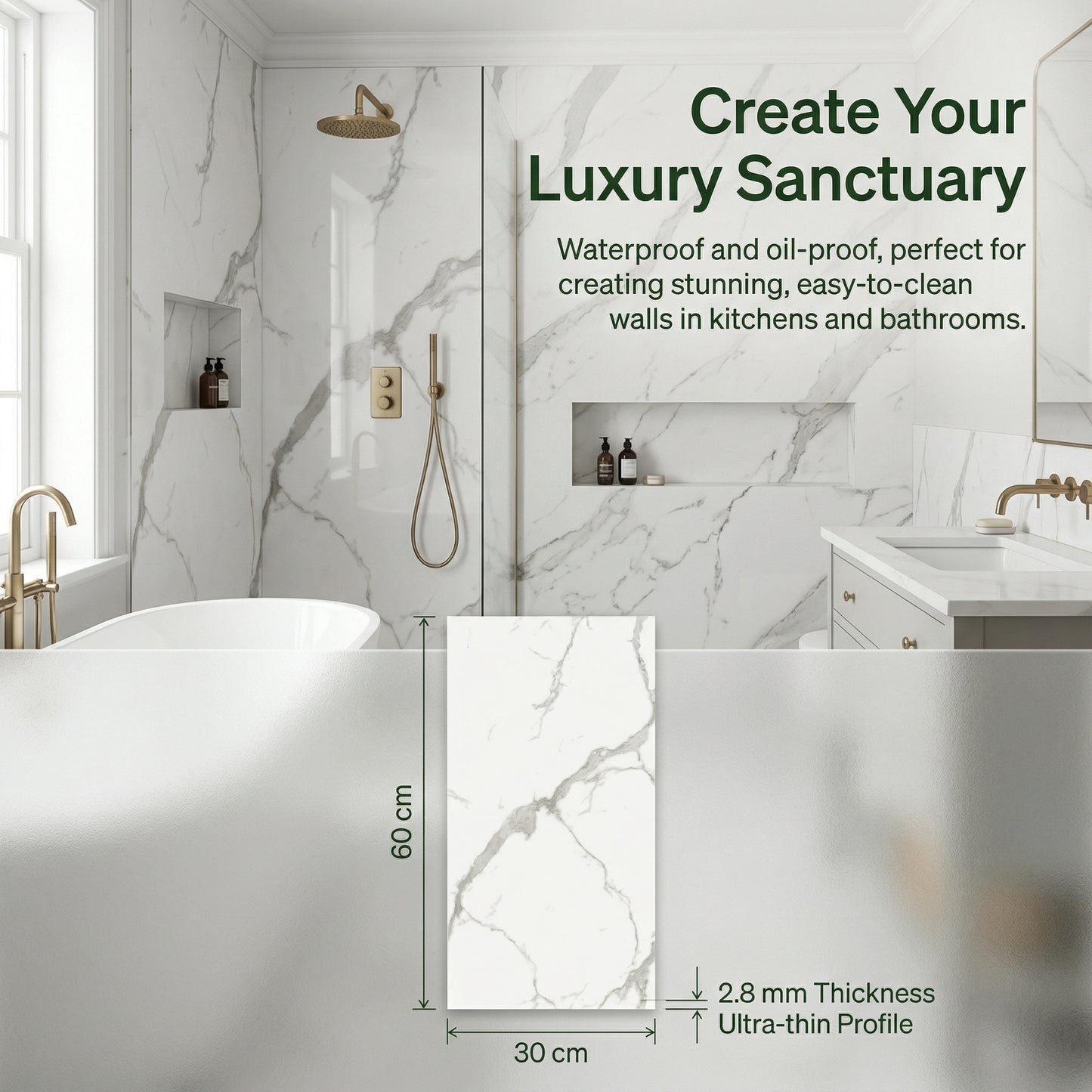 Luxury Marble Pattern Peel and Stick Wall Tiles, Self-Adhesive Backsplash Tiles for Kitchen & Living Room, Waterproof Oil-proof Wall Stickers, Easy to Install Wall Decor, 10/20/30/40pcs