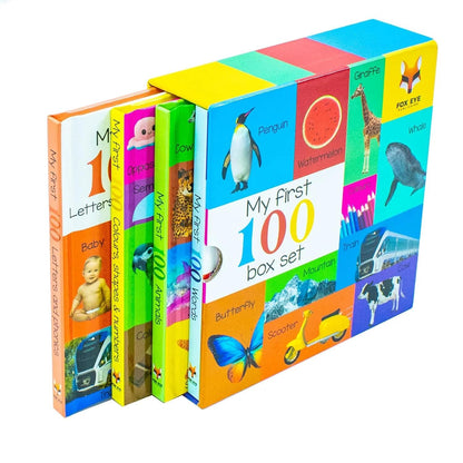 My First 100 Box set 4 books set (My first 100 words, 100 Animals, 100 Colours shapes numbers, 100 letters & phonics)