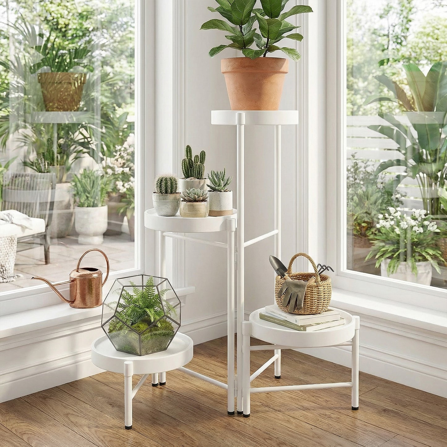 Metal Plant Stand with - Floor-Standing Indoor/Outdoor Shelf, Layered Flower Pot Display for Succulents, Herbs, Potted Plants - Sturdy Iron Shelf with - for Living Room, Balcony, - Modern & traditional Decor, -Free