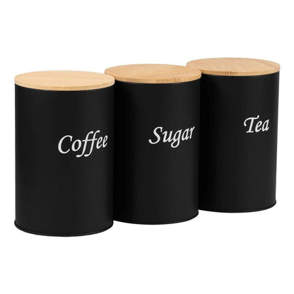 Set of 3 Black Storage Jars/Metal Canisters Designed for Keeping Coffee Beans/Sugar/And Tea/Perfect for Daily Organization in The Kitchen