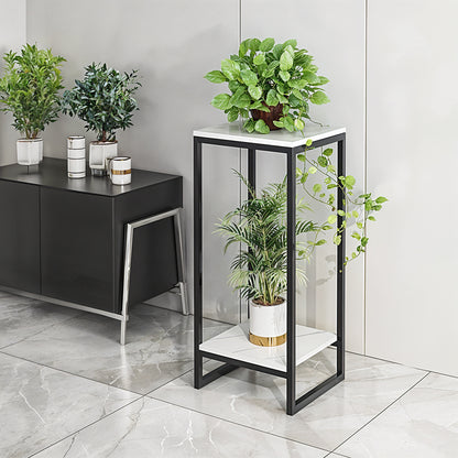 1 Pack, 2-Tier Versatile Metal Plant Stand - Space-Saving Indoor/Outdoor Multi-Layer Potted Plant Rack - Ideal Home Decoration Organizer for Living Room, Balcony, and Bedroom with Sturdy Construction and Easy Assembly - Black/White