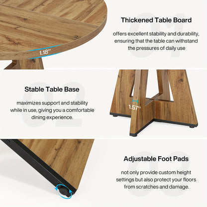 Round Dining Table, Retro Base & Engineered Wood Tabletop, Multi-Functional for Dining Room Conference Desk Office Desk, Suitable for 4 People, 47 Inch, Space-Saving for Small Homes, Assembly