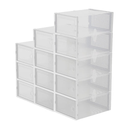 Pack of 12 Stackable Shoe Organizers Shoe Storage Boxes with Dustproof Doors, Large Shoe Boxes Transparent Foldable Shoe Storage Cabinet, Portable Space-saving Shoe Box, Under Bed Shoe Containers, Versatile Footwear Containers Holder for Entryway, Closet,