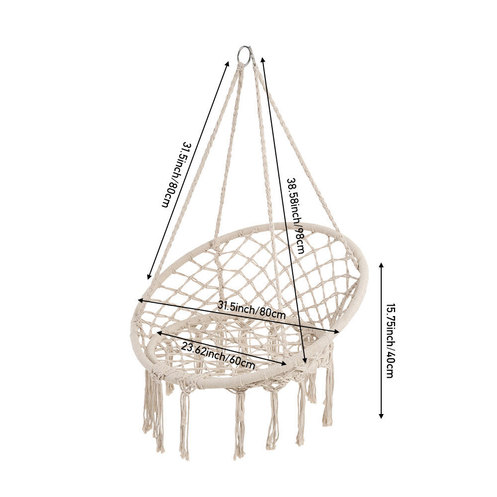 Balcony Rocking Chair, Courtyard Woven Hanging Basket, Hanging Cotton Rope Iron Ring Hanging Chair, Suitable for Indoor, Outdoor, Home, Balcony, Courtyard, Garden, Maximum Load Capacity: 200kg, Material: Iron Ring, Cotton Rope (No Include Cushion)