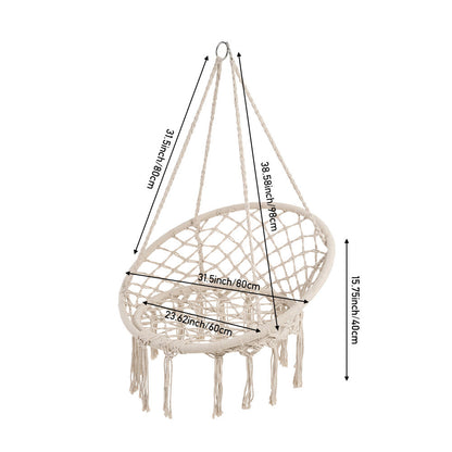 Balcony Rocking Chair, Courtyard Woven Hanging Basket, Hanging Cotton Rope Iron Ring Hanging Chair, Suitable for Indoor, Outdoor, Home, Balcony, Courtyard, Garden, Maximum Load Capacity: 200kg, Material: Iron Ring, Cotton Rope (No Include Cushion)