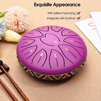 Steel Tongue Drum, 6 Inch 11 Tone Hand Pan Drum, Beginner Percussion Instrument with Carry Bag, Fingerpick, and Mallets for Meditation Yoga Sound Healing