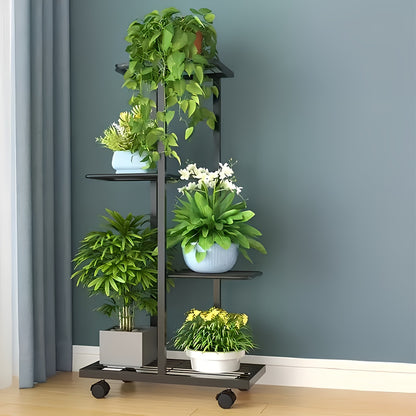 6-Tier Metal Flower Stand Multipurpose Tiered Shelf Indoor & Outdoor Use Space-Saving Gift Display, Durable Multi-Purpose Storage Rack with Sliding Wheels- for Living Room, Plant Room, Garden, Balcony, Entrance